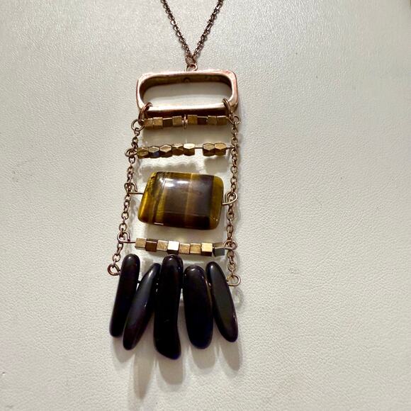 Artisan Mixed Metal Modern Tigers Eye Onyx Necklace - Picture 6 of 7